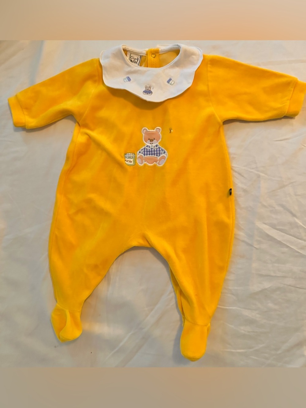 Vintage Club Bebe Yellow Bear Baby One-Piece with White Collar